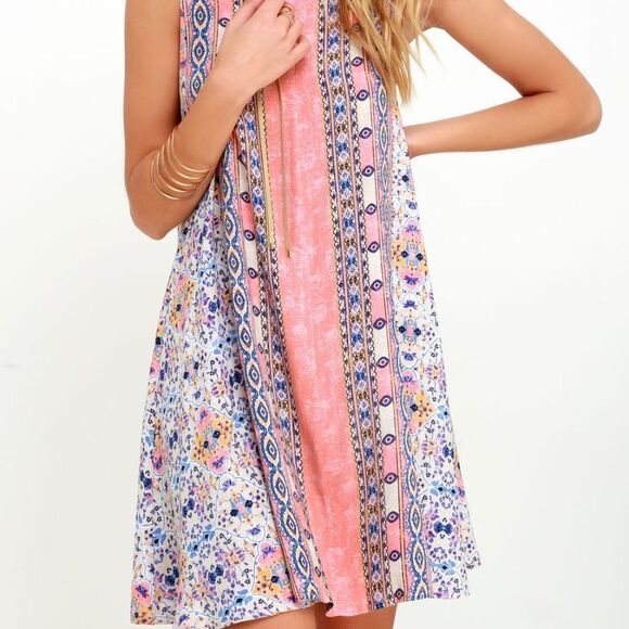 Lulu's Whisk Me Away Coral Pink Print Swing Dress Sleeveless Mini Size XS - Picture 5 of 5